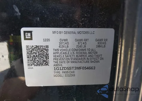 2021 Chevrolet Malibu Fwd Lt from USA, damaged, VIN 1G1ZD5ST3MF054663